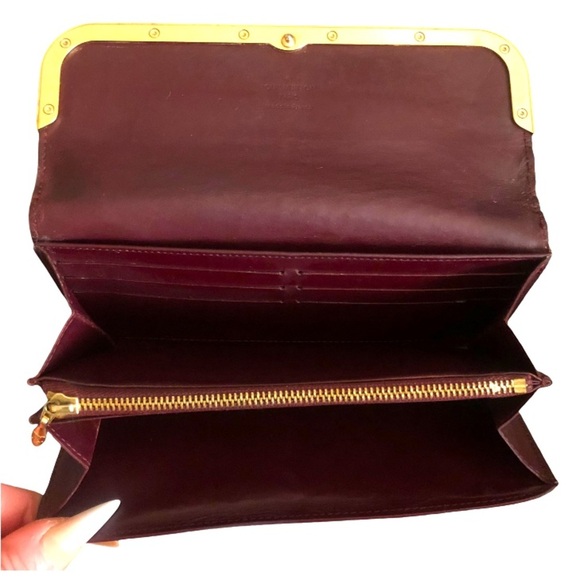 Louis Vuitton Sarah Wallet Rossmore Rouge Fauviste Vernis Portefeuille Gold Trim - Picture 5 of 16